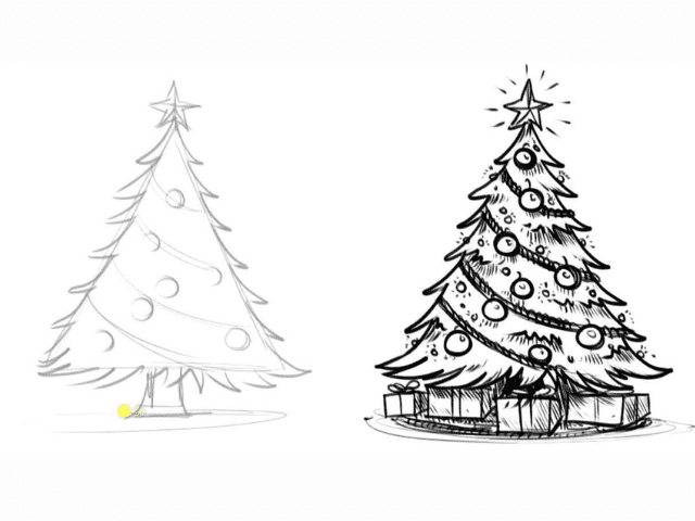 Christmas tree line drawing hires stock photography and images  Alamy