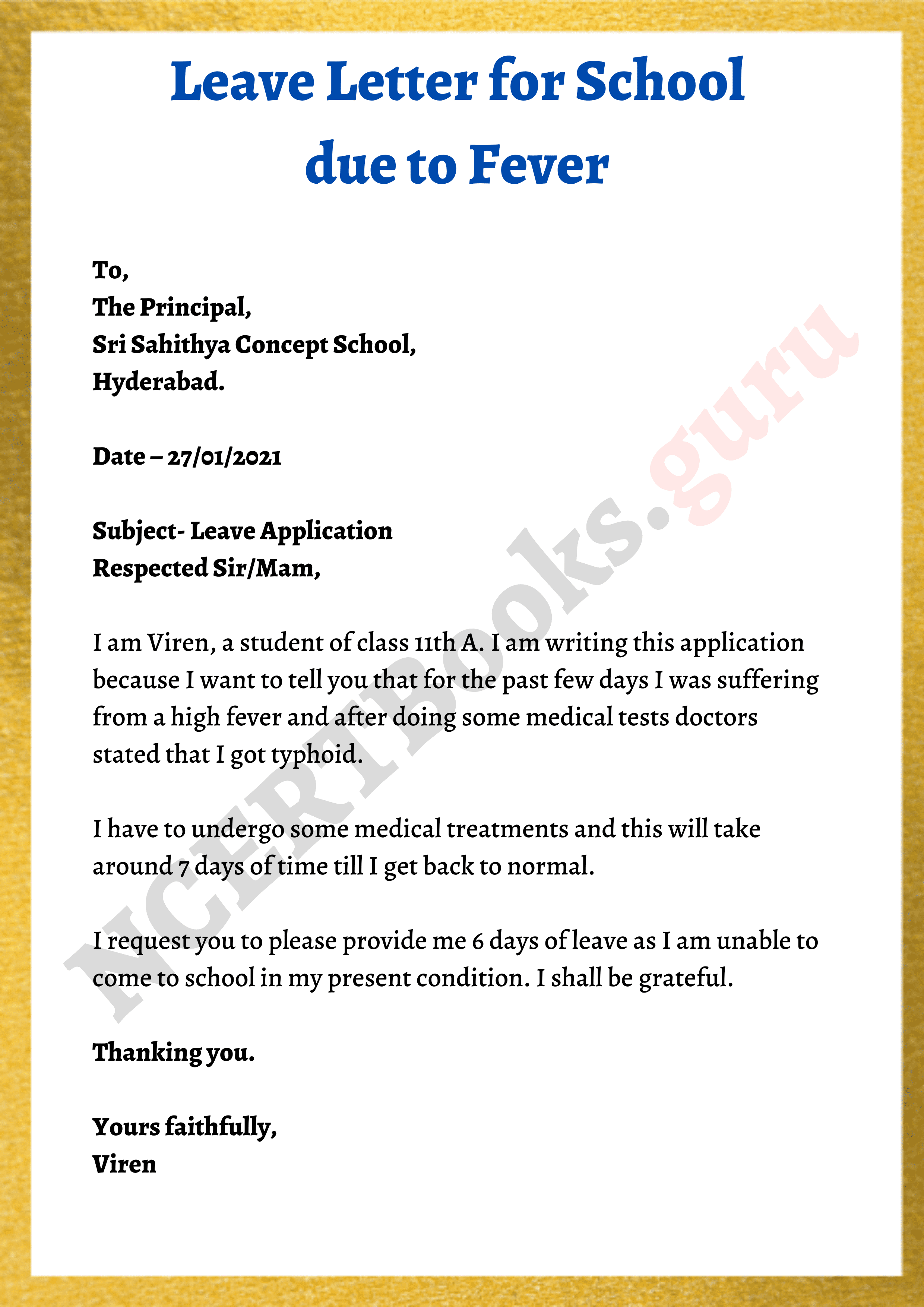 application letter for sick leave in school
