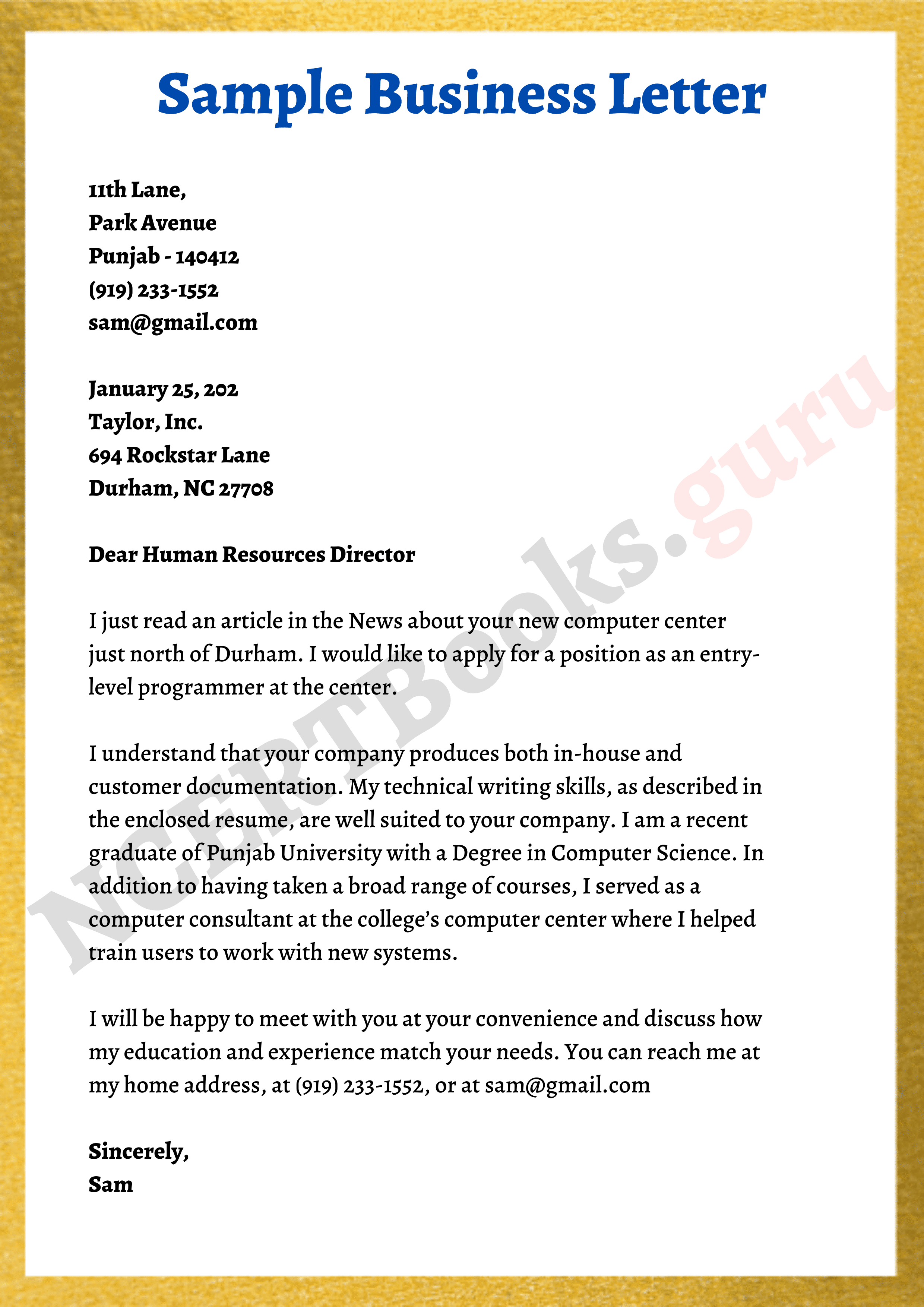 sample of business letter