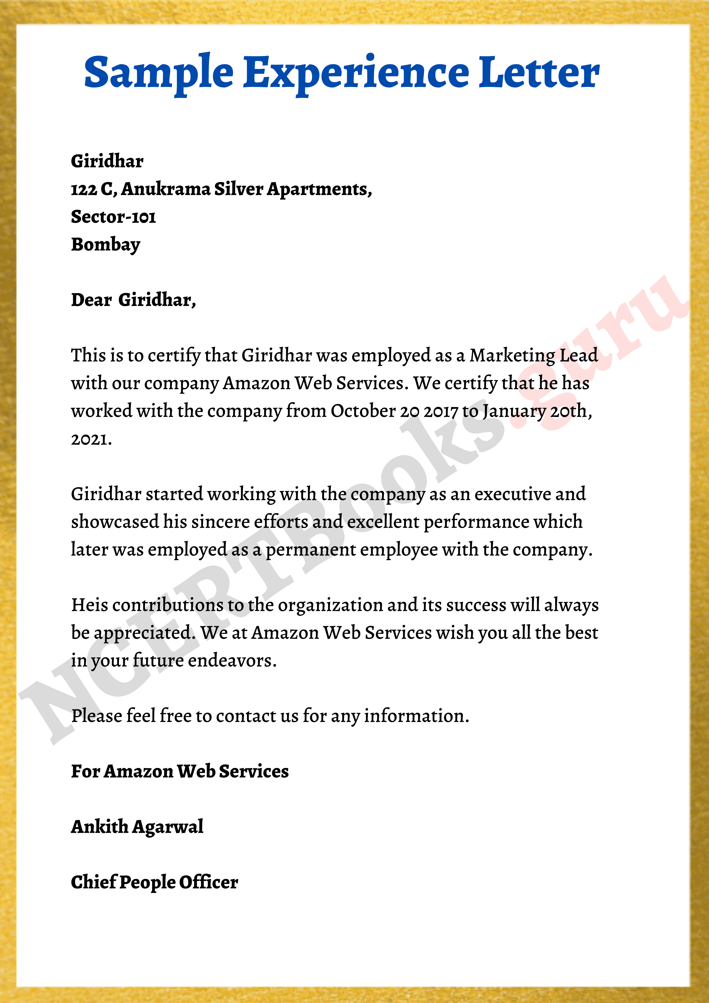 application letter for requesting experience certificate