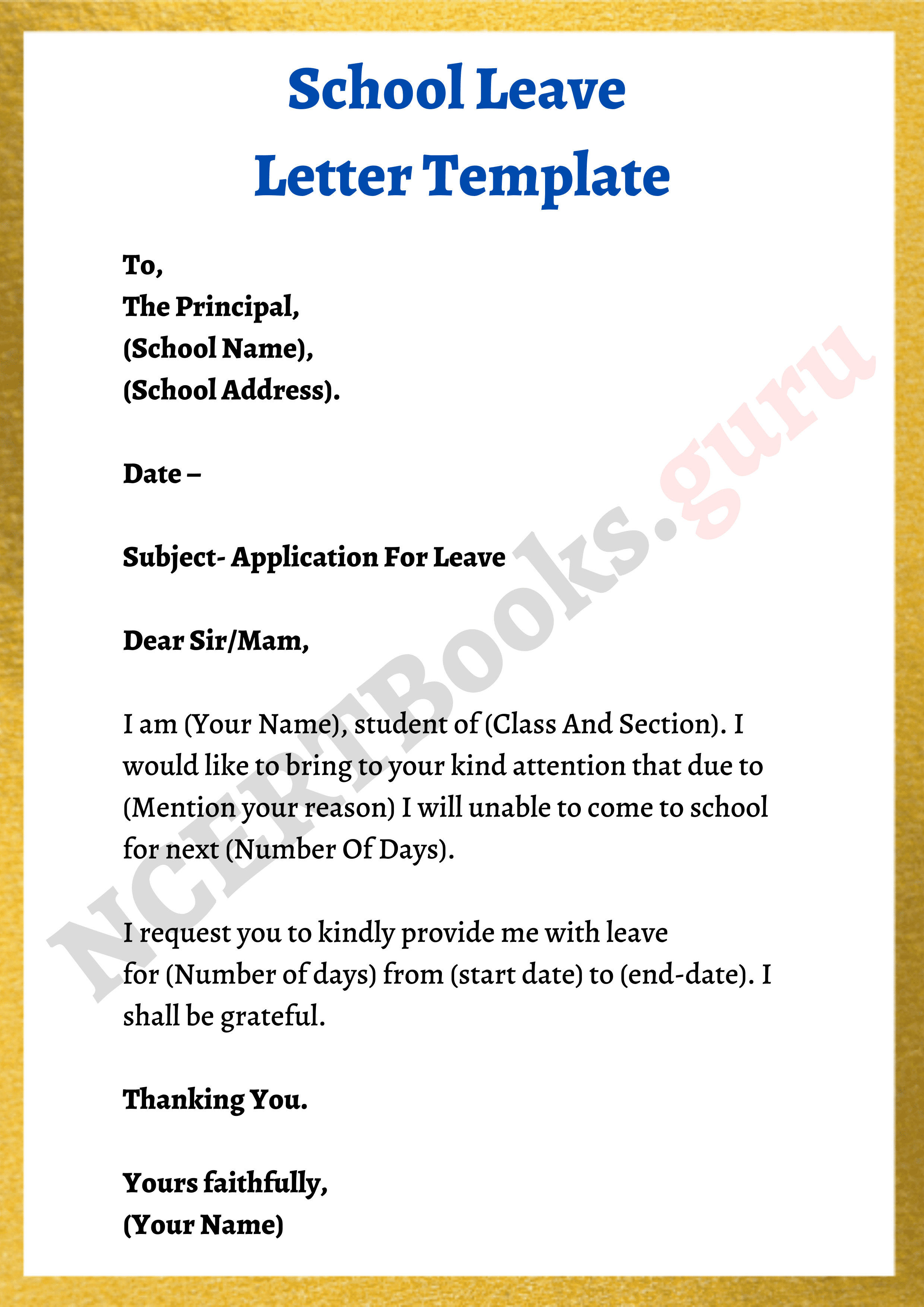 leave application letter for school student