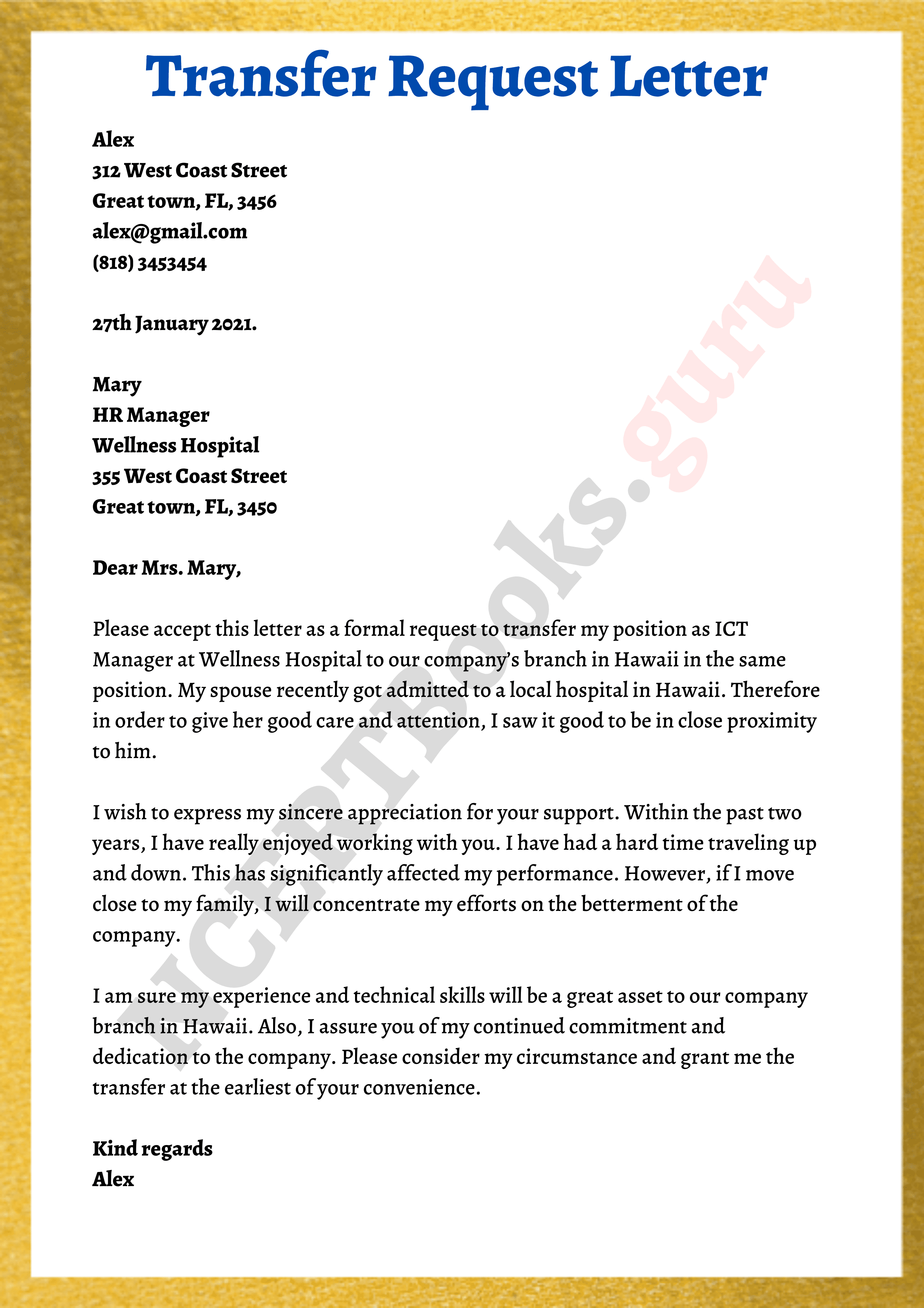 covering letter for transfer application