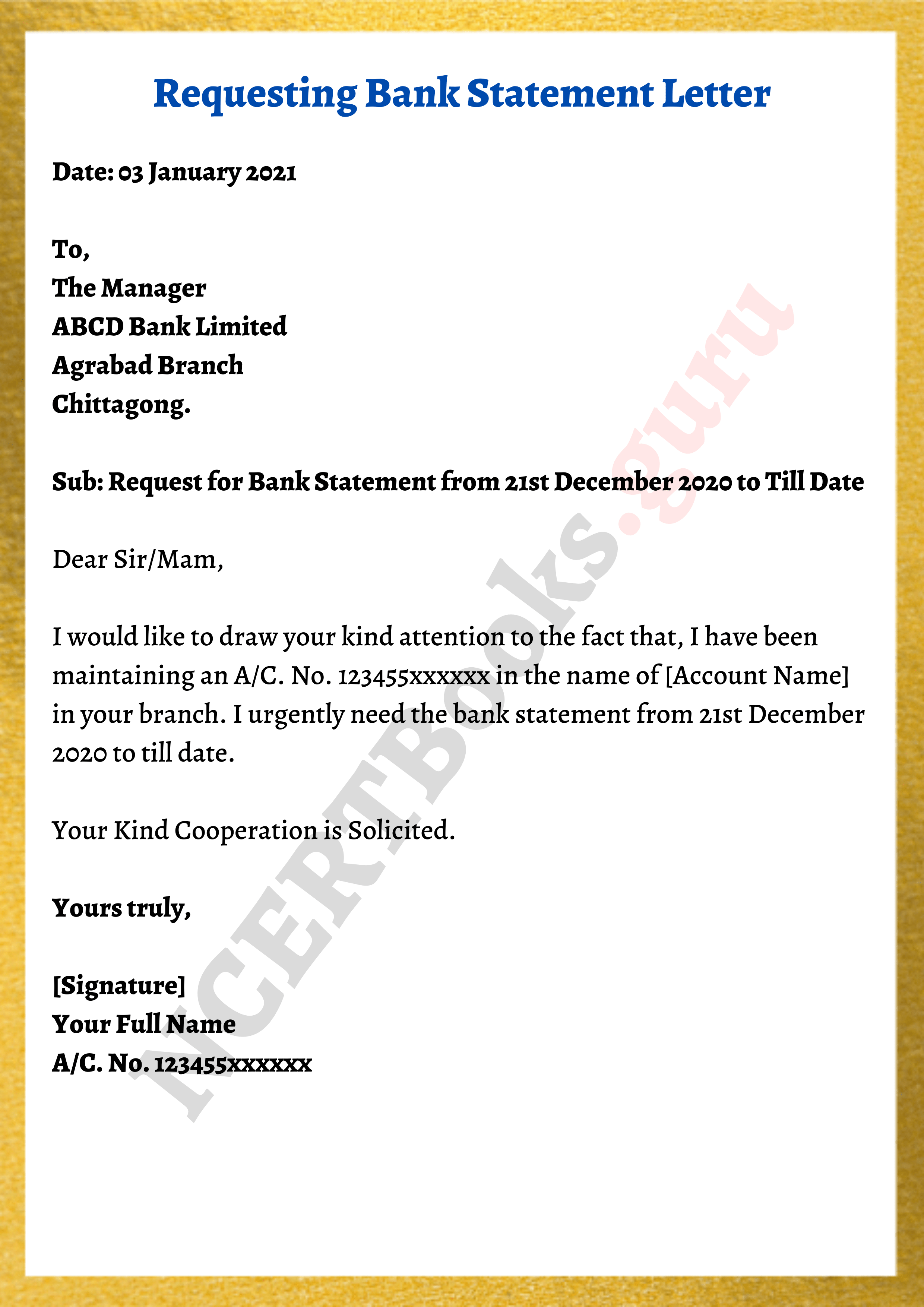 application letter for bank account update