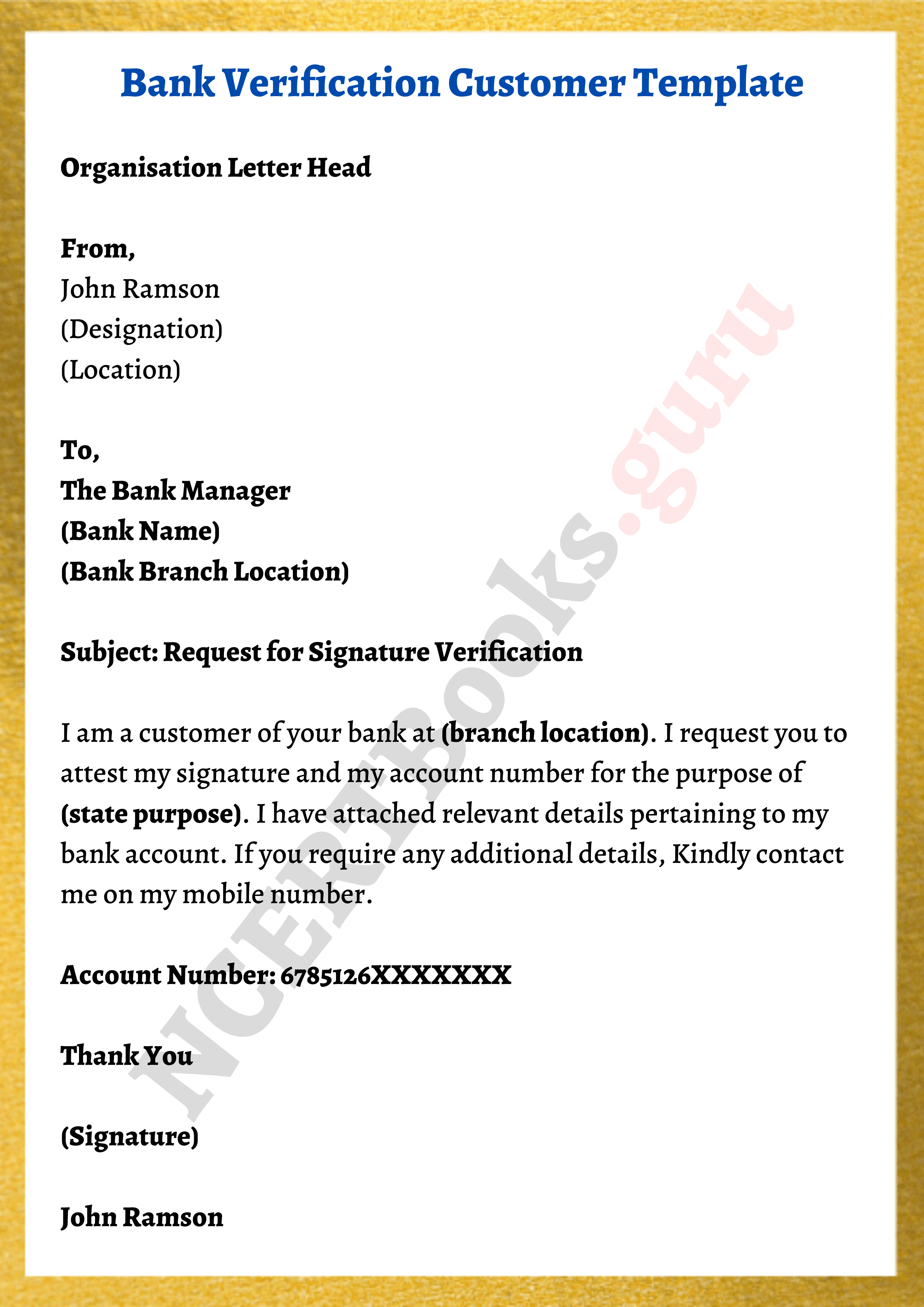 application letter for signature in bank account