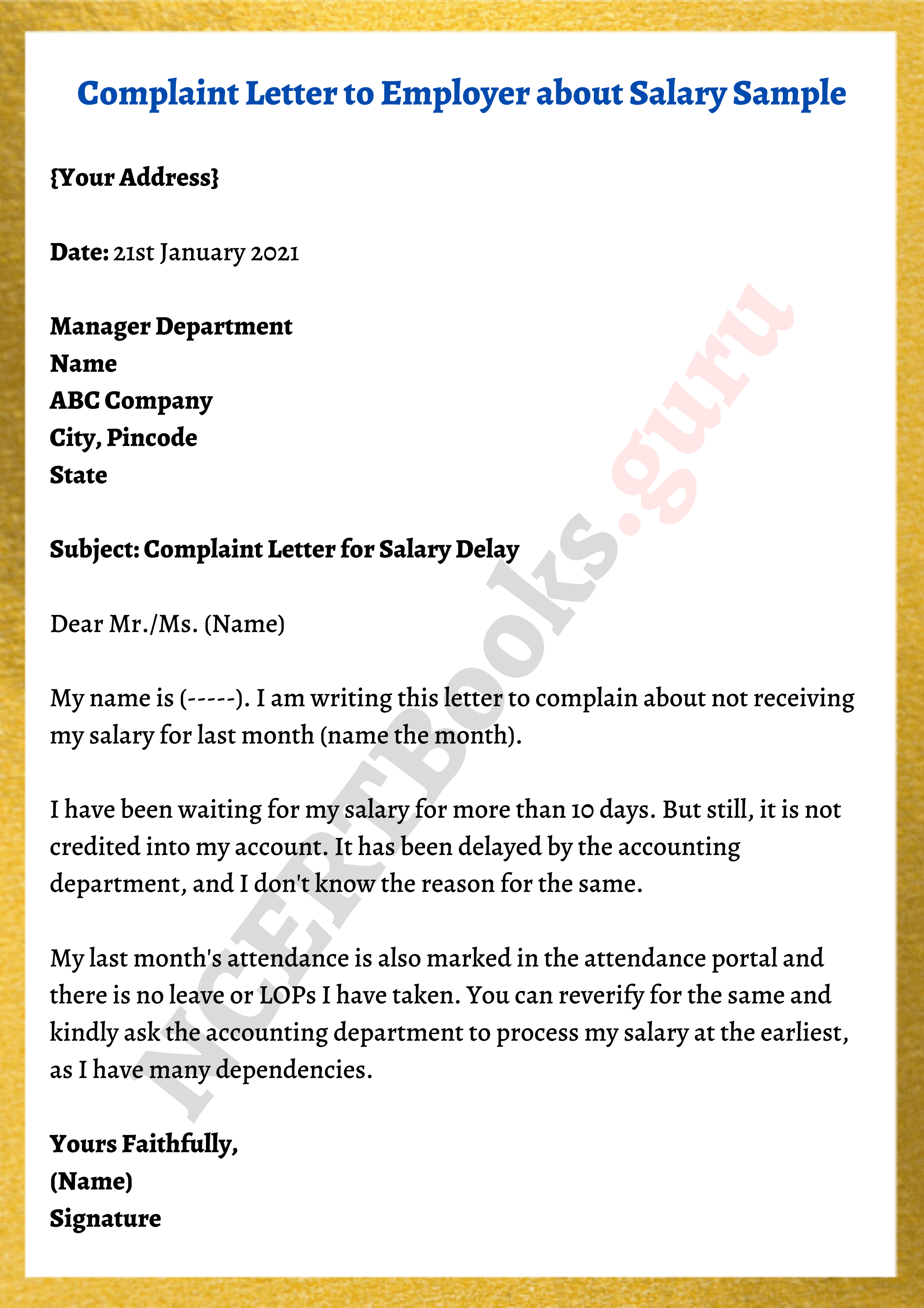 Complaint Letter Example Class 10