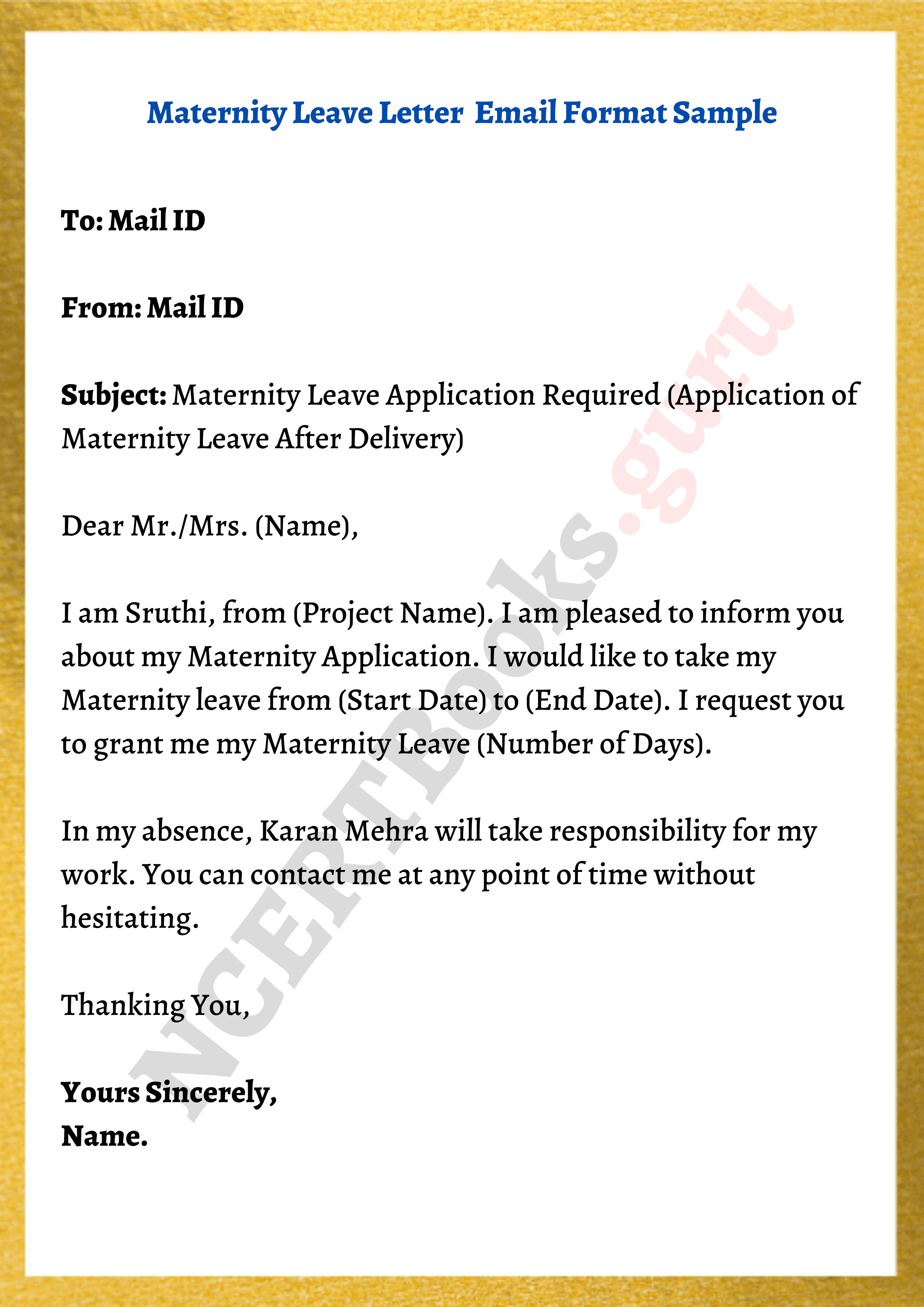 Format For Maternity Leave Application