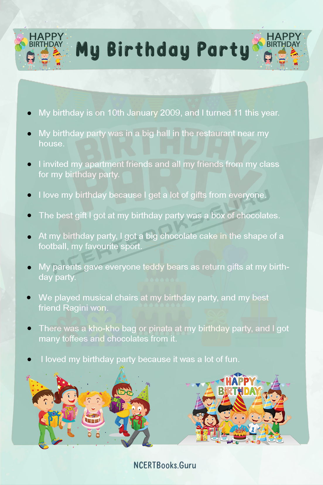 creative writing on birthday party for class 2