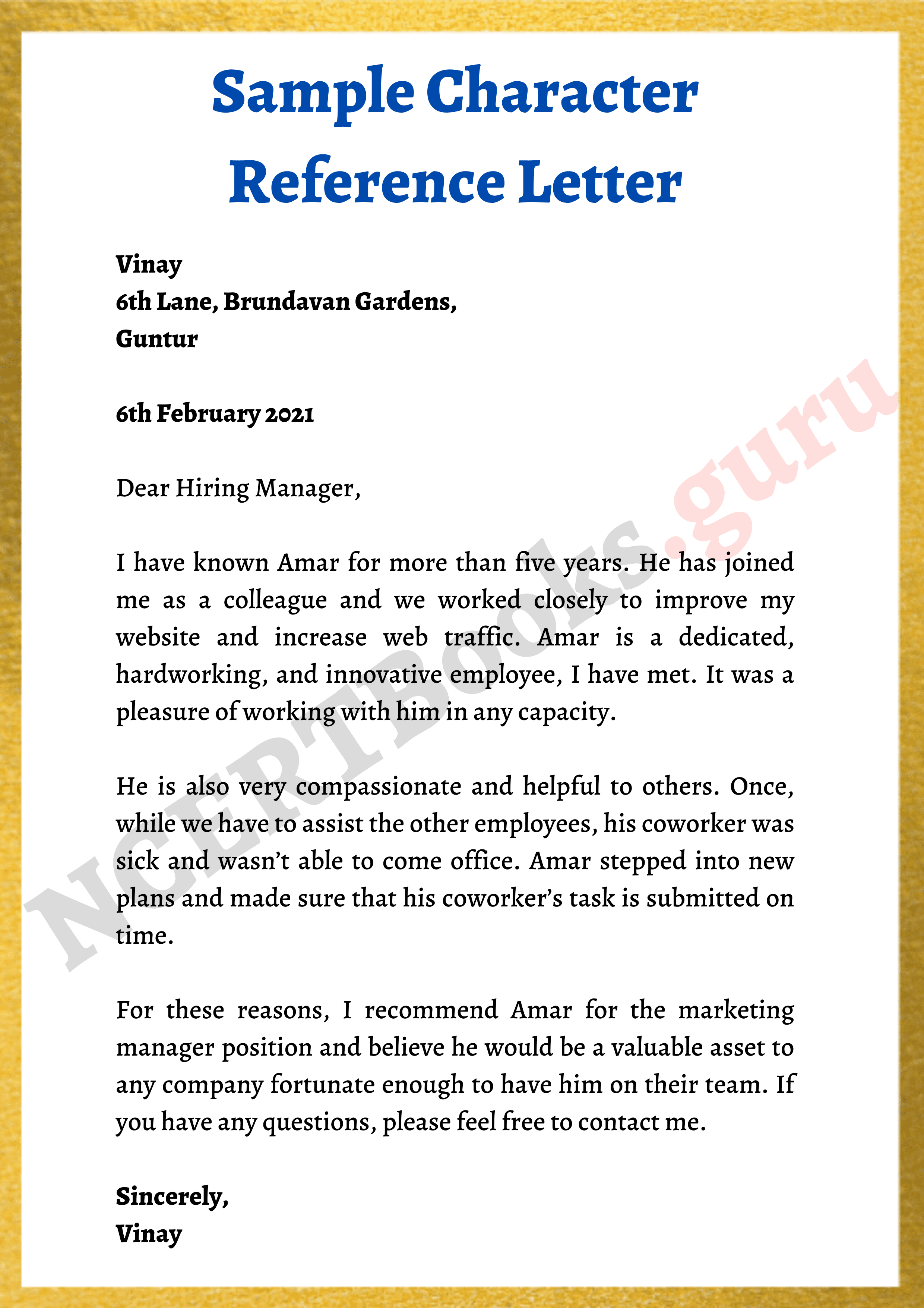 personal letter of recommendation character reference