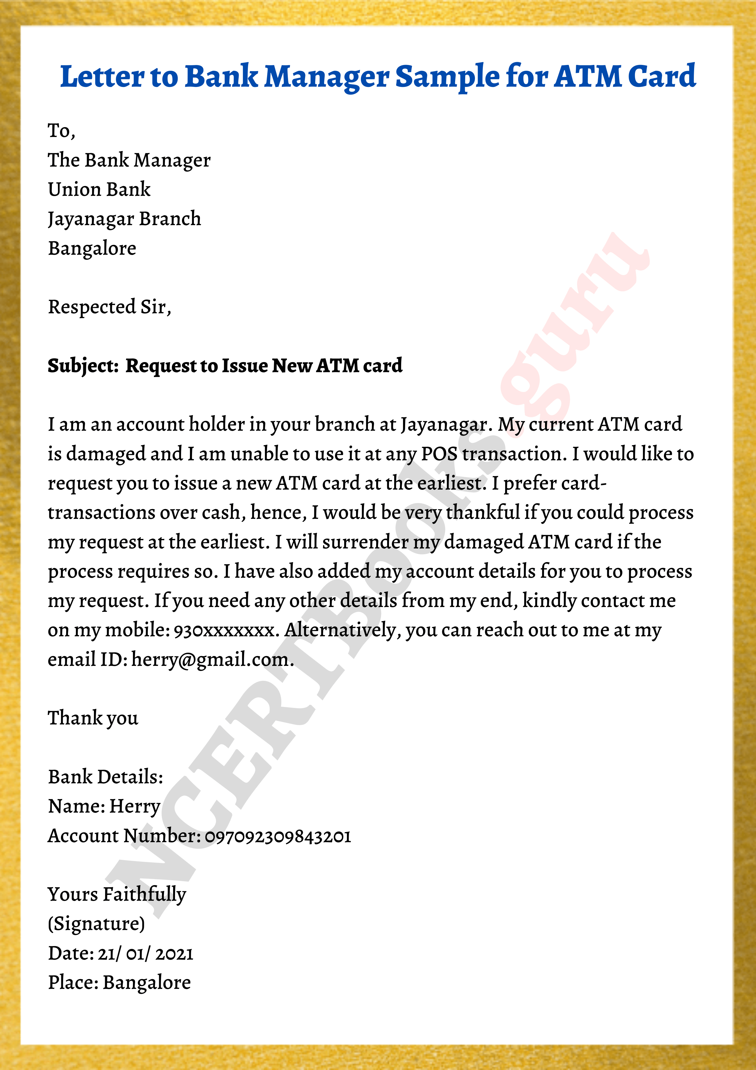 application letter for business bank account