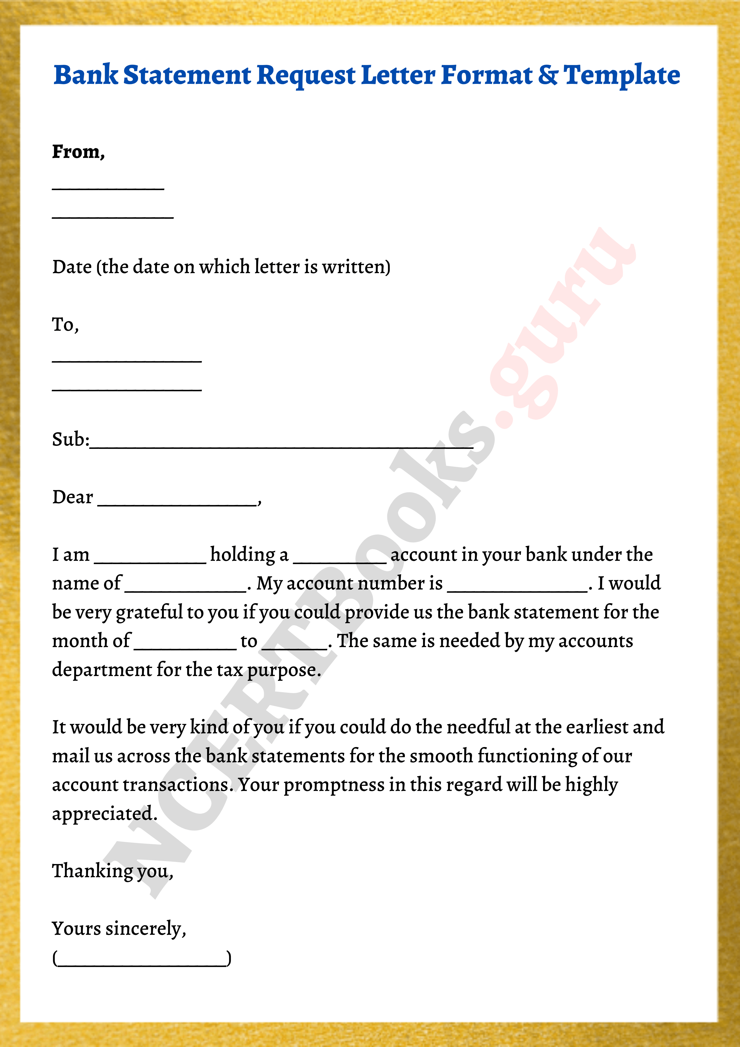format på kontoutskrift forespørsel brev