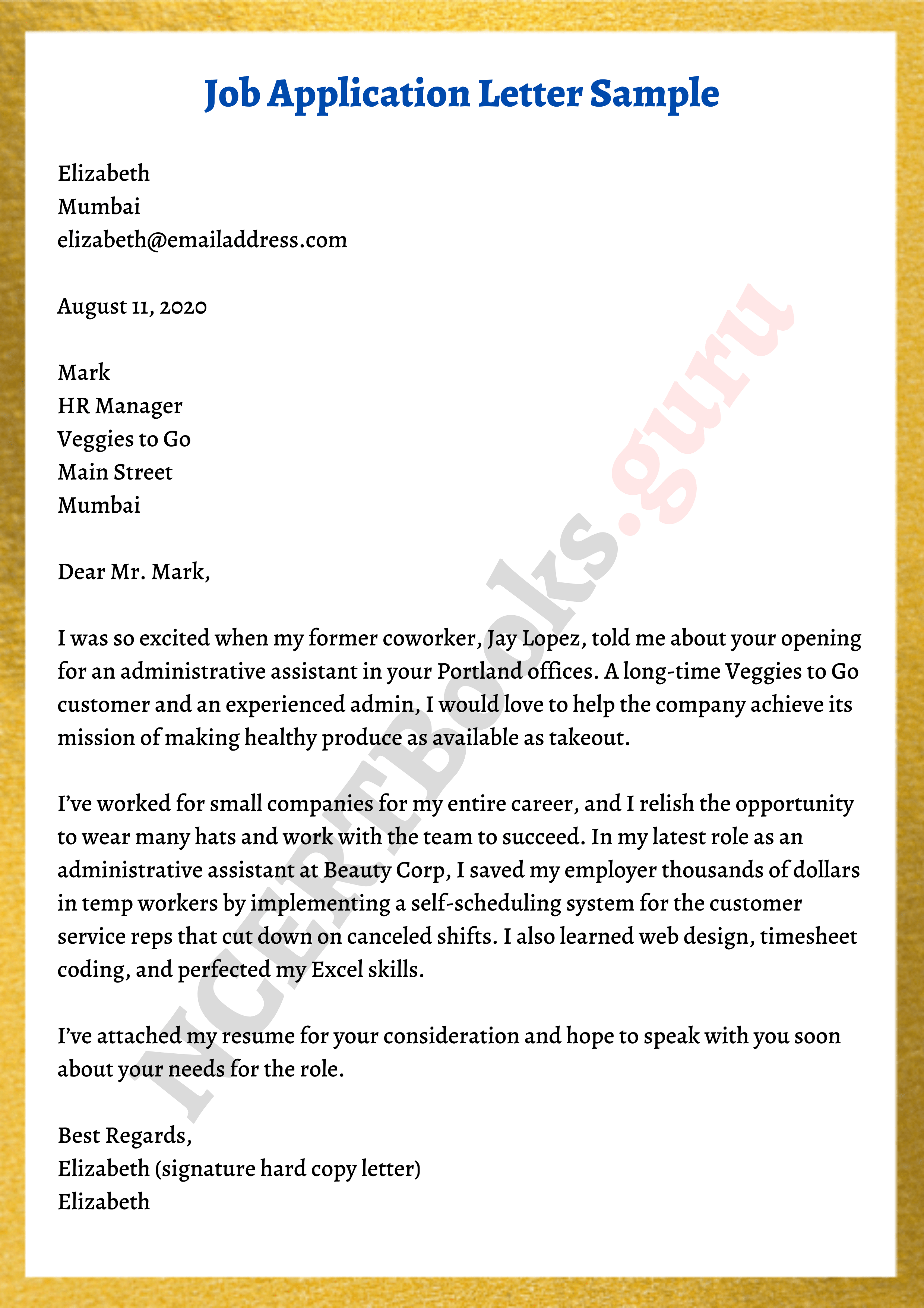 job application letters format